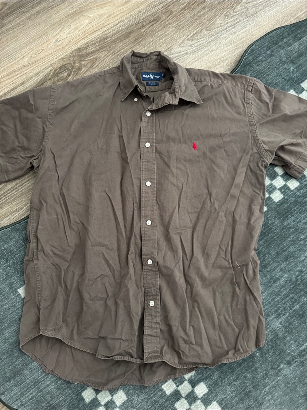 Polo by Ralph Lauren Blake Brown Short-Sleeve Button-Down Shirt with Red Pony XL